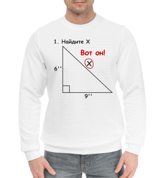 Мужской хлопковый свитшот с изображением Найдите Х цвета Белый