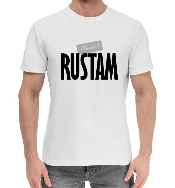 Мужская хлопковая футболка с изображением Рустам цвета Белый