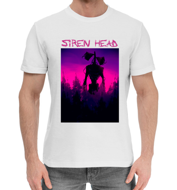 Мужская хлопковая футболка с притом Сиреноголовый цвета Белый Мужская хлопковая футболка с изображением Сиреноголовый цвета Белый