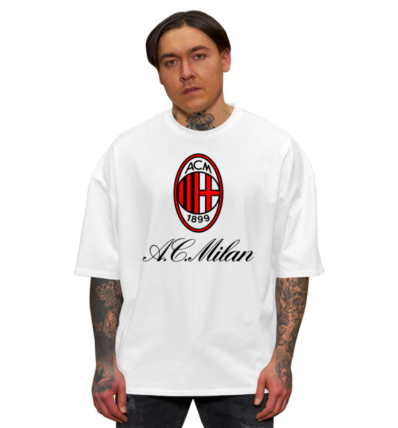 Мужская футболка оверсайз с изображением AC Milan цвета Белый