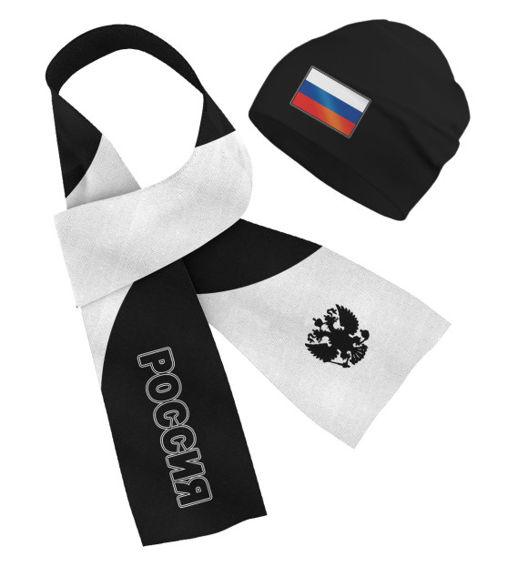 Шарф и шапка с изображением Россия цвета Белый