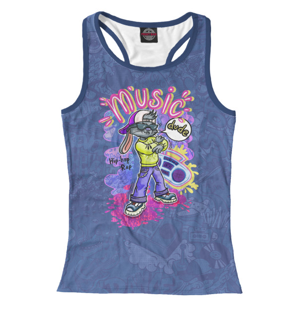 Женская майка-борцовка с изображением Кролик-рэпер цвета Белый