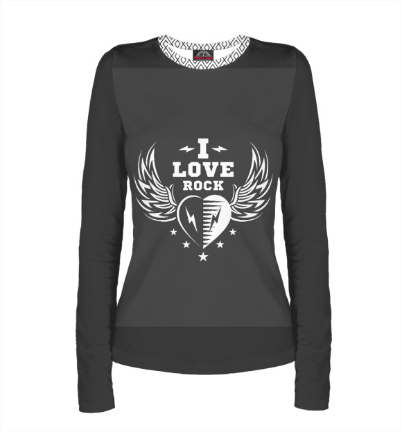 Женский лонгслив с изображением I love Rock цвета Белый