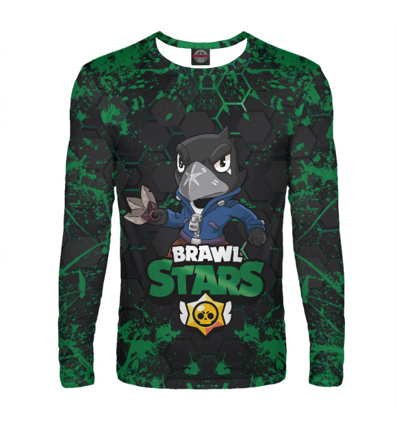 Мужской лонгслив с притом Brawl Stars Crow цвета Белый Мужской лонгслив с изображением Brawl Stars Crow цвета Белый