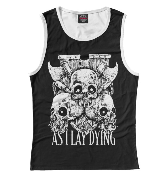 Женская майка с изображением As I Lay Dying (черепа) цвета Белый
