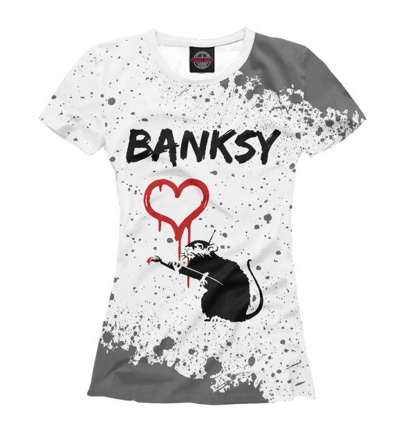 Женская футболка с изображением Banksy - Крыса и Сердечко цвета Белый