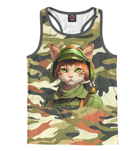 Мужская майка-борцовка с притом Кошка военная цвета Белый Мужская майка-борцовка с изображением Кошка военная цвета Белый