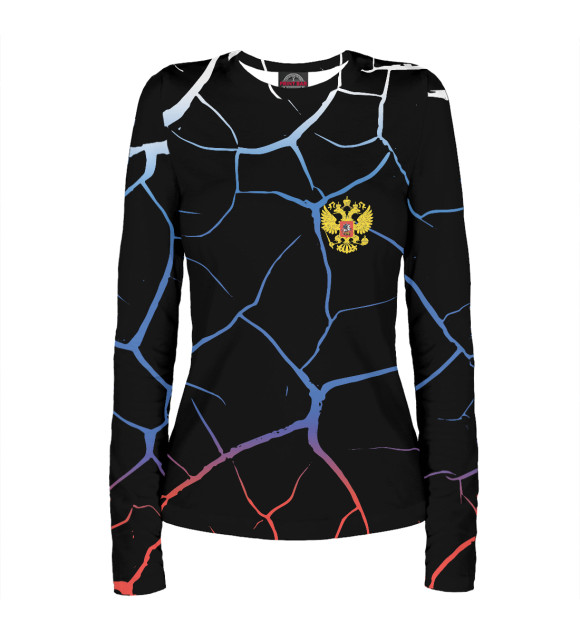 Женский лонгслив с изображением Флаг и герб России цвета Белый