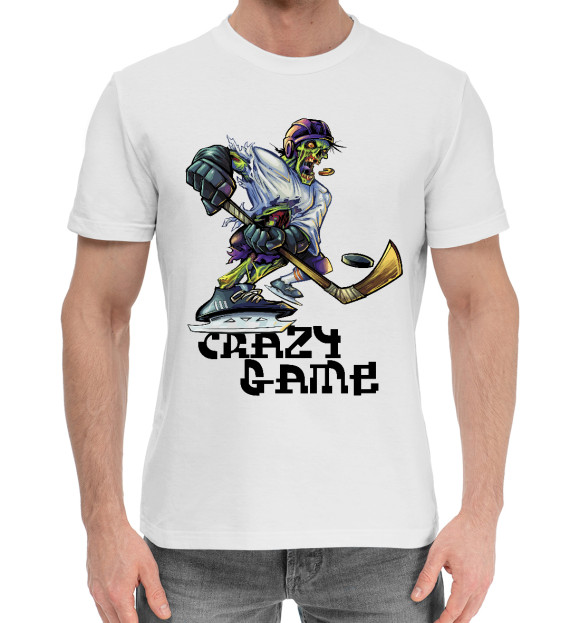 Мужская хлопковая футболка с изображением Crazy game цвета Белый