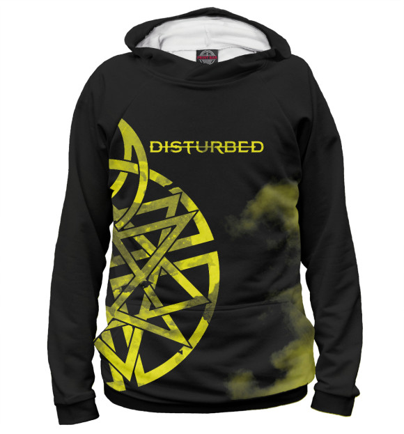 Мужское худи с изображением Disturbed желтая эмблема цвета Белый