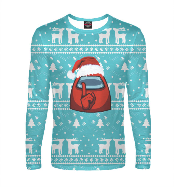 Мужской лонгслив с изображением Новогодний Among us цвета Белый