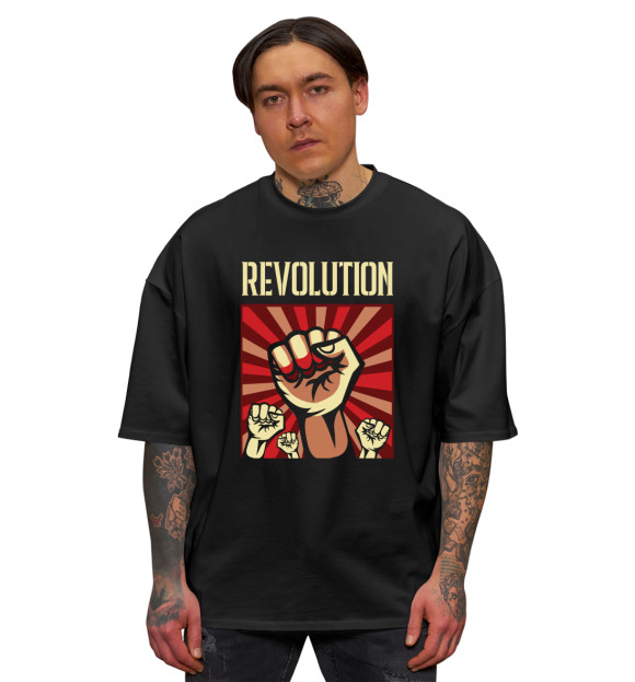 Мужская футболка оверсайз с изображением Революция цвета Черный