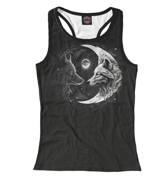 Женская майка-борцовка с изображением волки черный и белый цвета Белый