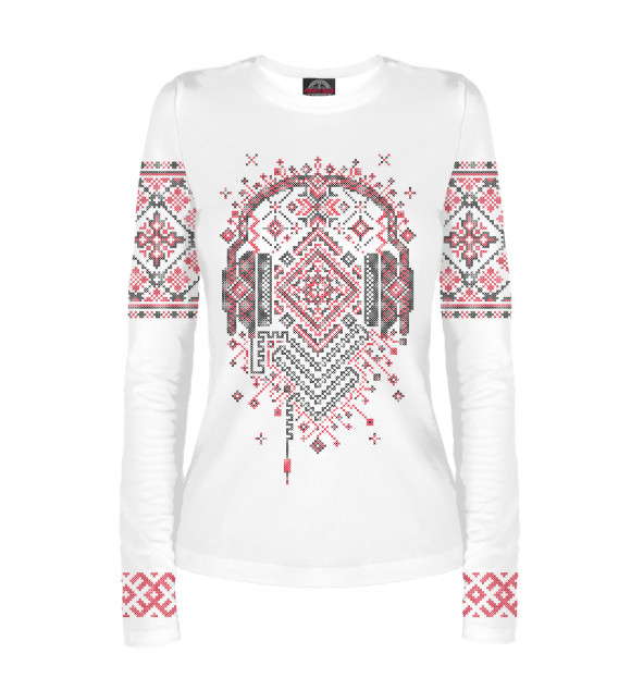 Женский лонгслив с притом Традиции Современности цвета Белый Женский лонгслив с изображением Традиции Современности цвета Белый