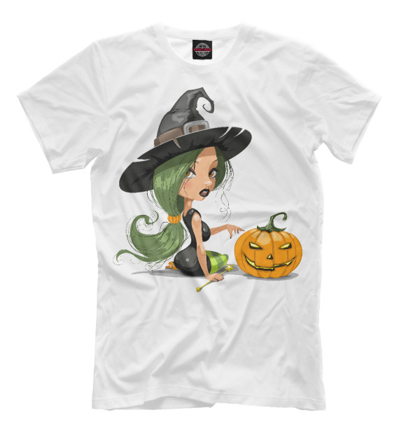 Мужская футболка с изображением Girl with pumpkin цвета Белый