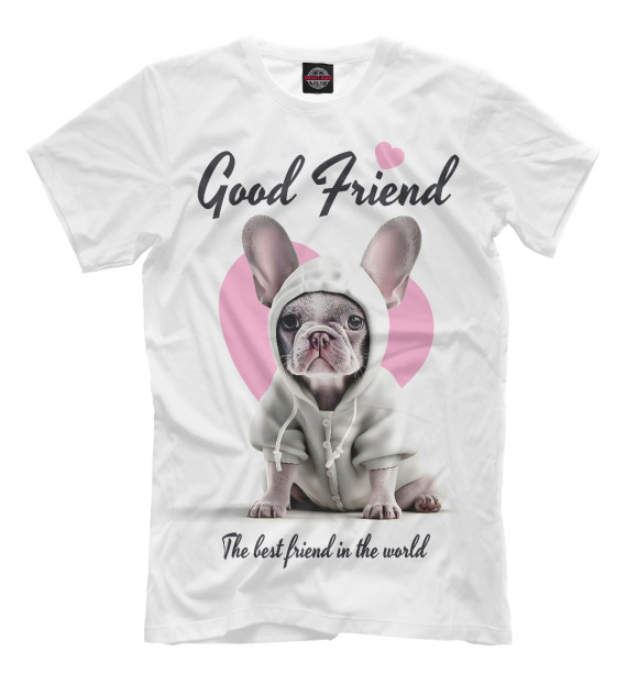 Мужская футболка с изображением Французский бульдог - хороший друг цвета Белый