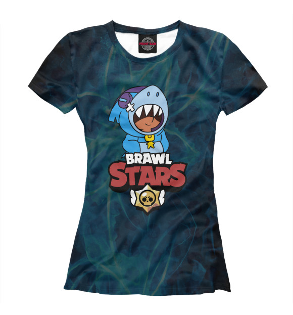 Женская футболка с изображением Brawl Stars: Leon Shark цвета Белый