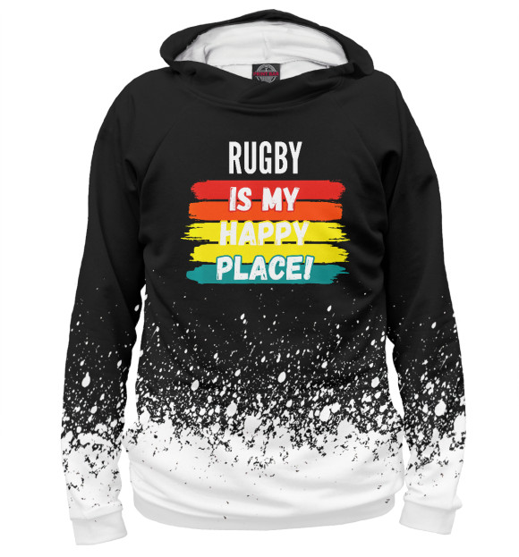 Женское худи с изображением Rugby Is My Happy Place! цвета Белый