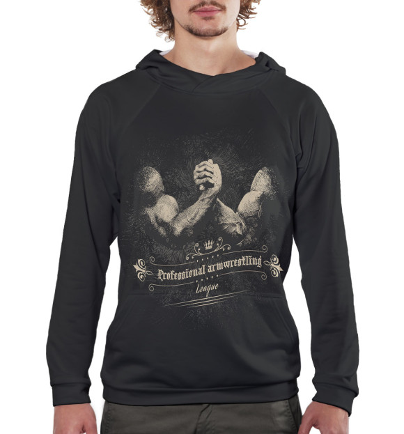 Мужское худи с притом Professional Armwrestling цвета Белый Мужское худи с изображением Professional Armwrestling цвета Белый