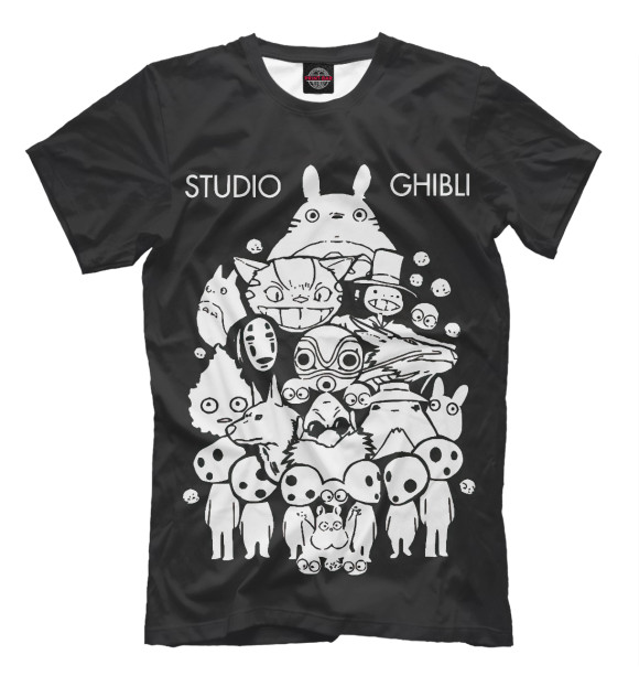 Мужская футболка с притом Студия GHIBLI цвета Белый Мужская футболка с изображением Студия GHIBLI цвета Белый