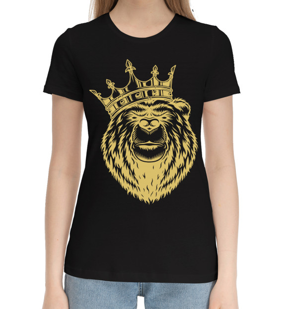 Женская хлопковая футболка с изображением Медведи цвета Черный