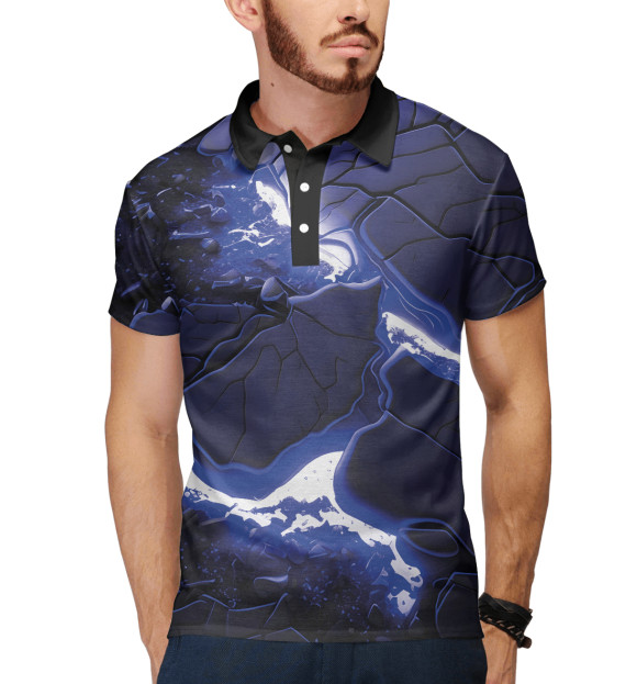 Мужское поло с изображением Неоновая голубая лава цвета Белый