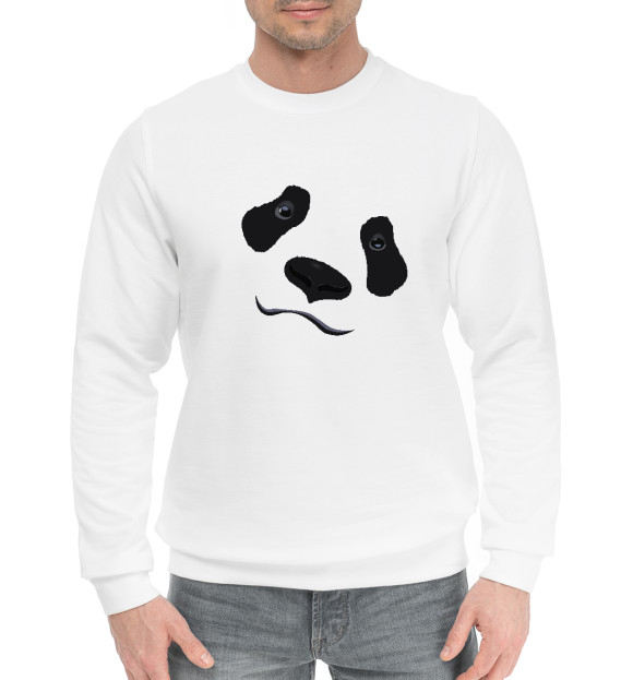 Мужской хлопковый свитшот с изображением Взгляд панды цвета Белый