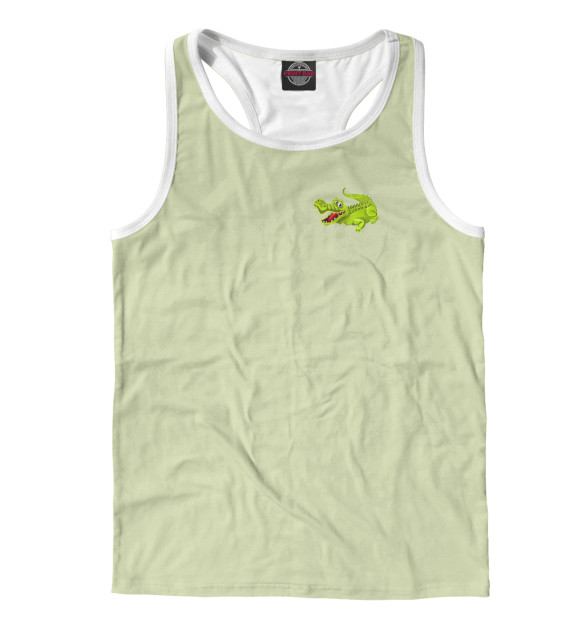 Мужская майка-борцовка с изображением Крокодил на салатном фоне crocodile цвета Белый