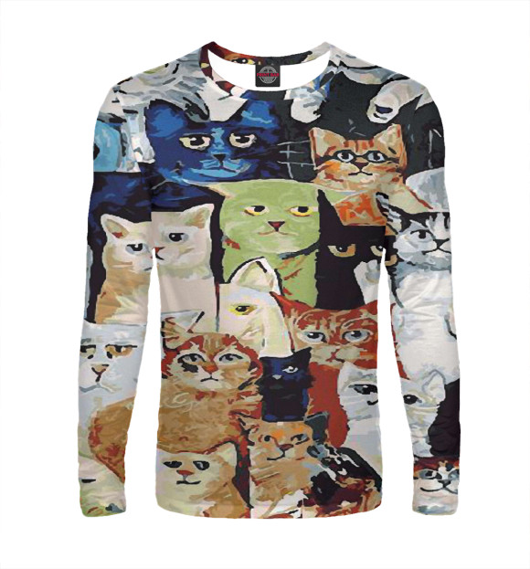 Мужской лонгслив с изображением Котятки рисунок цвета Белый