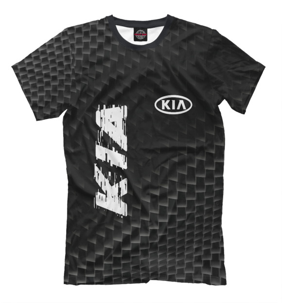 Мужская футболка с изображением KIA Карбоновый фон цвета Белый