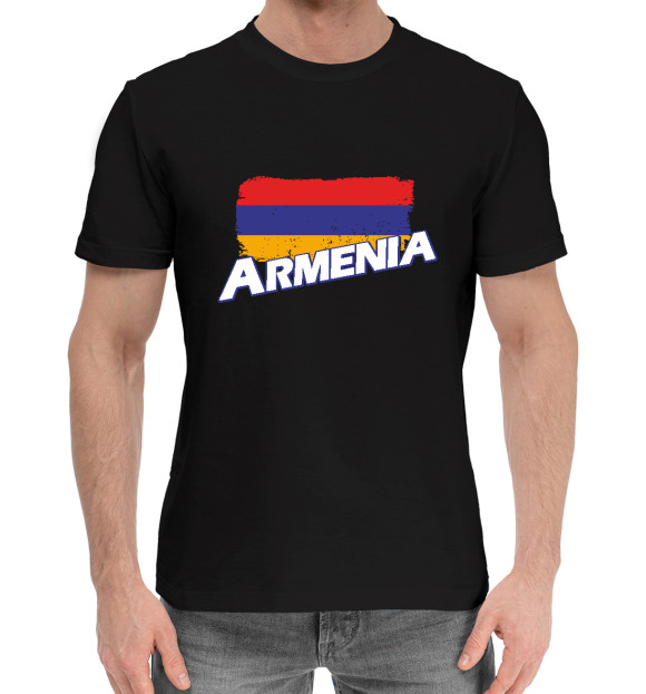 Мужская хлопковая футболка с изображением Armenia цвета Черный
