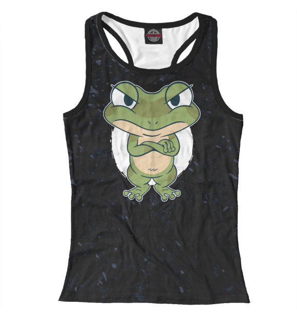 Женская майка-борцовка с изображением Angry Mad frog цвета Белый