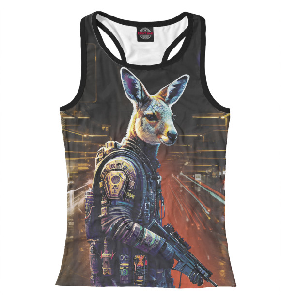 Женская майка-борцовка с изображением Кенгуру - воин цвета Белый