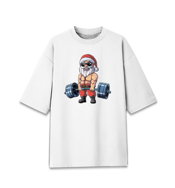 Мужская футболка оверсайз с изображением Power Santa цвета Белый