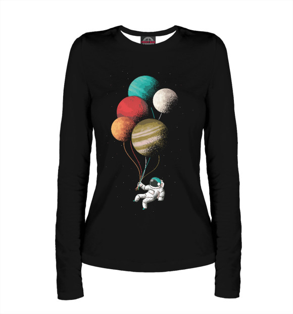 Женский лонгслив с изображением Астронавт с шариками цвета Белый
