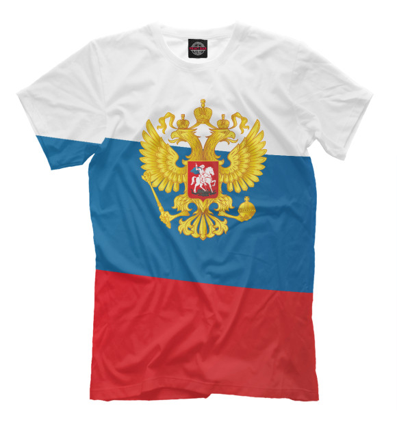 Мужская футболка с изображением Триколор Герб России цвета Белый