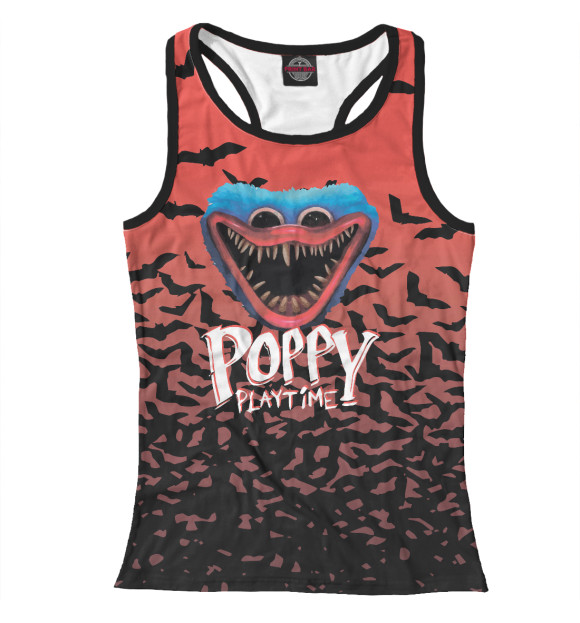Женская майка-борцовка с притом Poppy Playtime цвета Белый Женская майка-борцовка с изображением Poppy Playtime цвета Белый