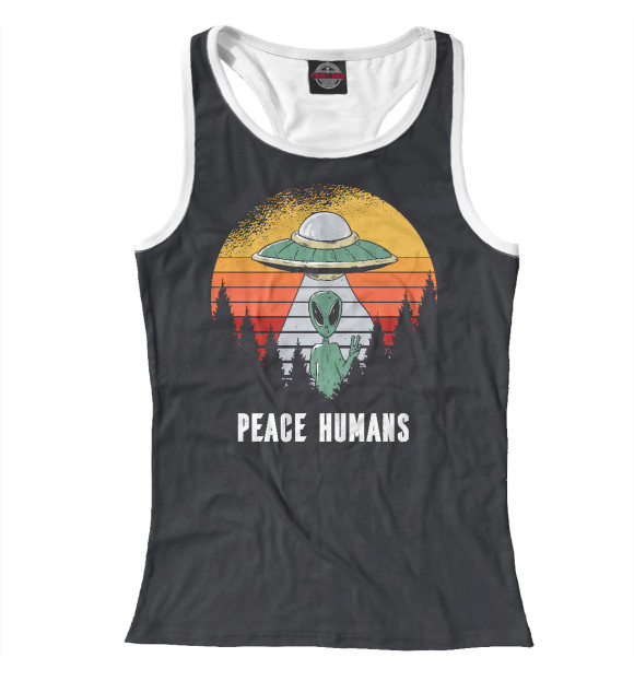 Женская майка-борцовка с изображением Peace humans цвета Белый