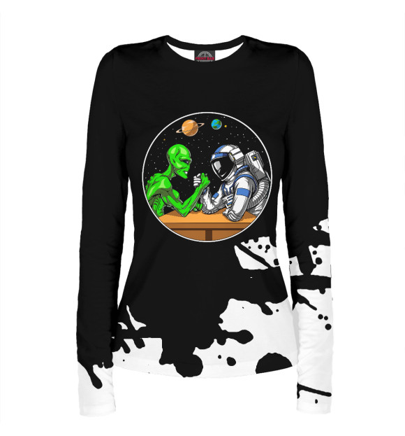 Женский лонгслив с притом Space Astronaut Alien цвета Белый Женский лонгслив с изображением Space Astronaut Alien цвета Белый