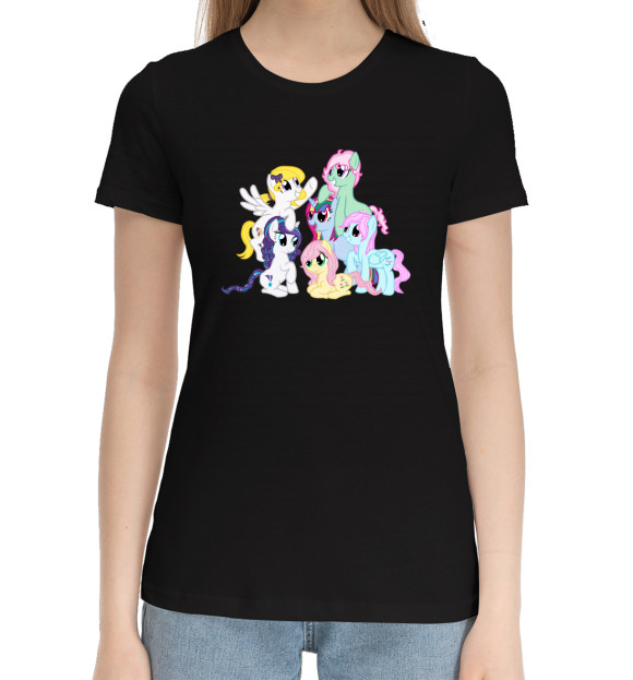 Женская хлопковая футболка с изображением My Little Pony цвета Черный