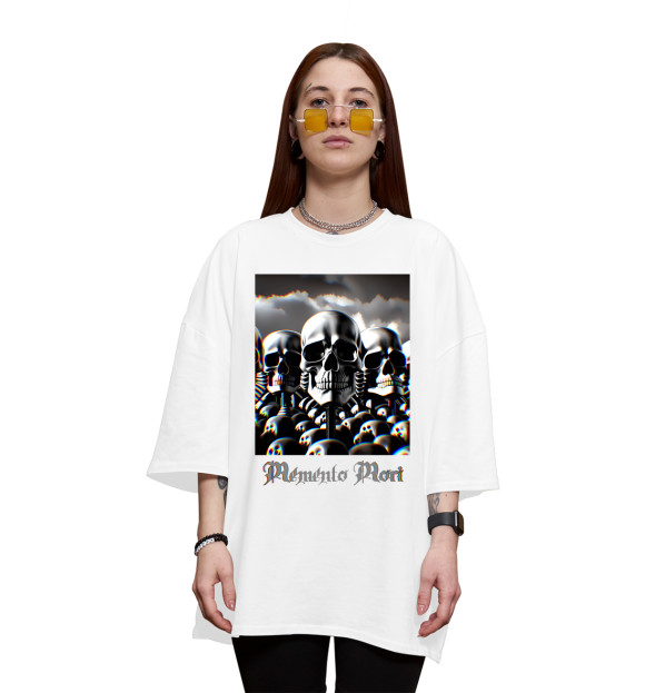 Женская футболка оверсайз с изображением Memento Mori скелеты цвета Белый