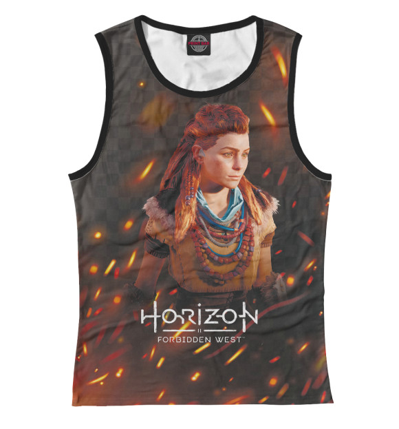 Женская майка с притом Horizon Forbidden West цвета Белый Женская майка с изображением Horizon Forbidden West цвета Белый