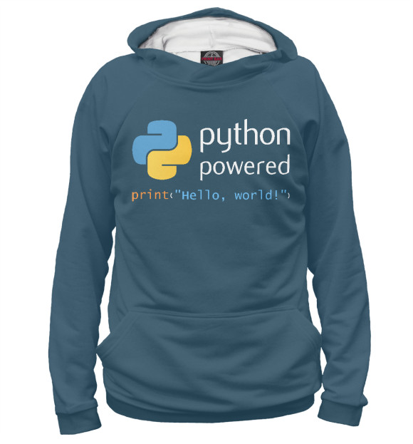 Мужское худи с изображением Python Powered Print Hello цвета Белый