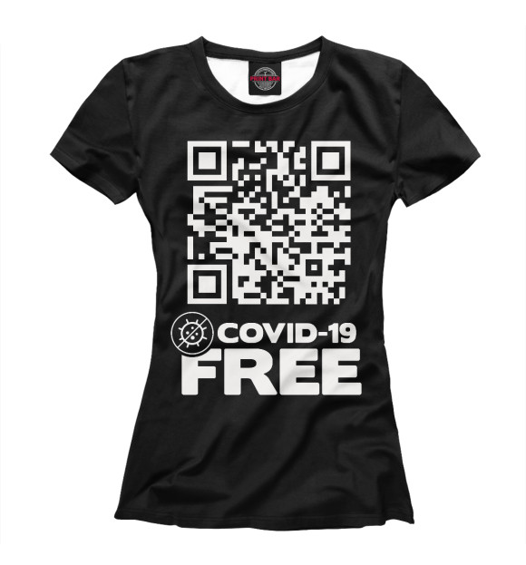 Женская футболка с изображением COVID-19 FREE ZONE цвета Белый