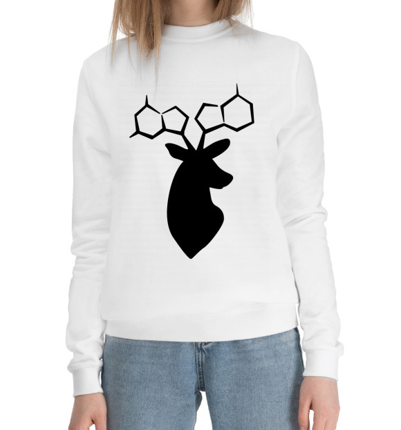 Женский хлопковый свитшот с изображением Аминокислотный Олень цвета Белый