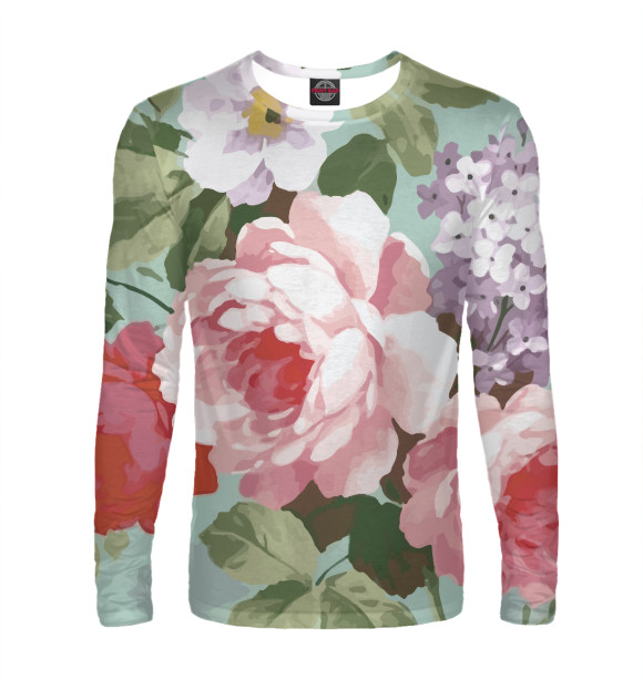 Мужской лонгслив с притом Прекрасная роза арт цвета Белый Мужской лонгслив с изображением Прекрасная роза арт цвета Белый