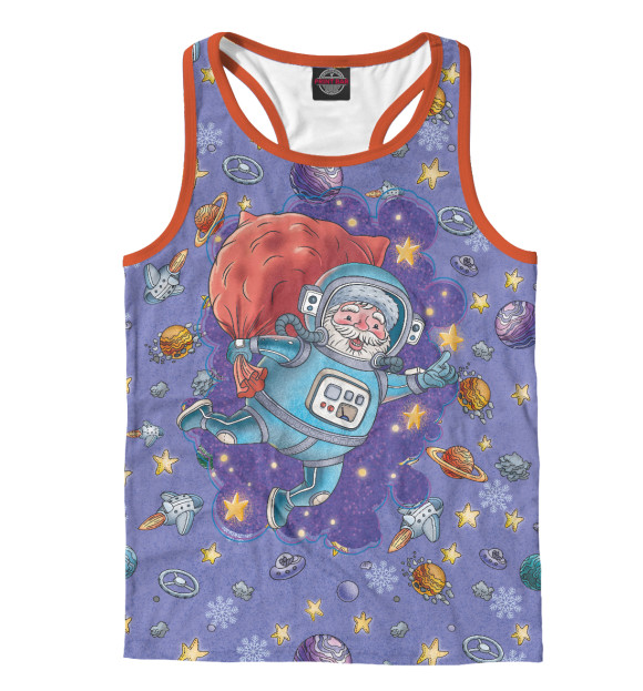 Мужская майка-борцовка с изображением Дед Мороз космонавт в открытом космосе цвета Белый