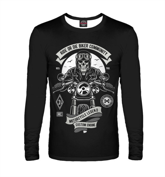 Мужской лонгслив с изображением Ride or die biker club цвета Белый