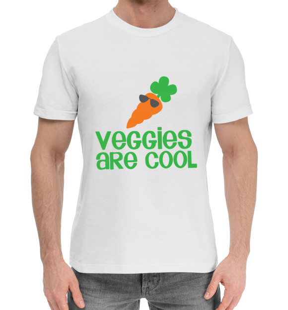 Мужская хлопковая футболка с изображением Veggies Are Cool цвета Белый