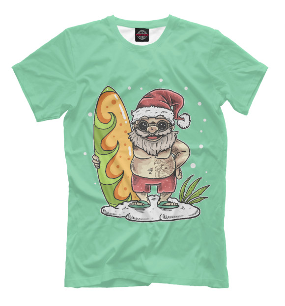 Мужская футболка с изображением Санта Клаус Лето цвета Белый